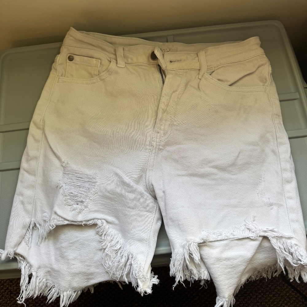 NATURE DENIM High Rise Small Button Fly white jean Distressed Cut Off shorts